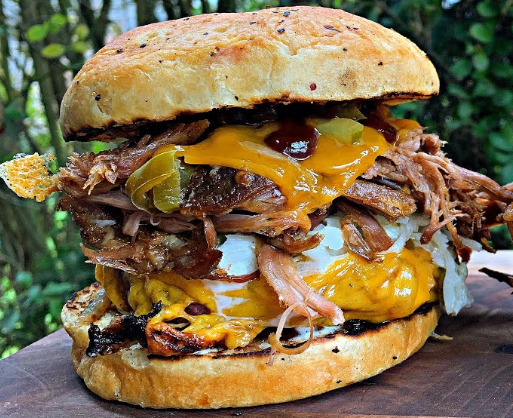 Pulled Pork and Cheese Beef Patty Burger