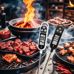 TP300 Digital food thermometer with meat background